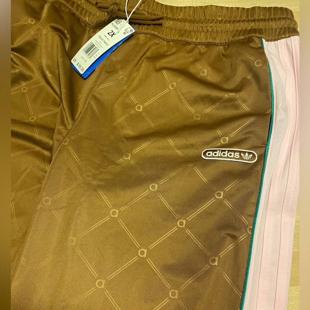 Adidas brown and pink track pants